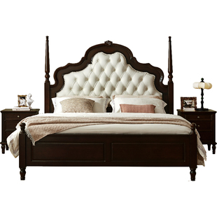 法式复古风全实木大提琴软靠皮床美式乡村1米8双人主卧室婚床家具