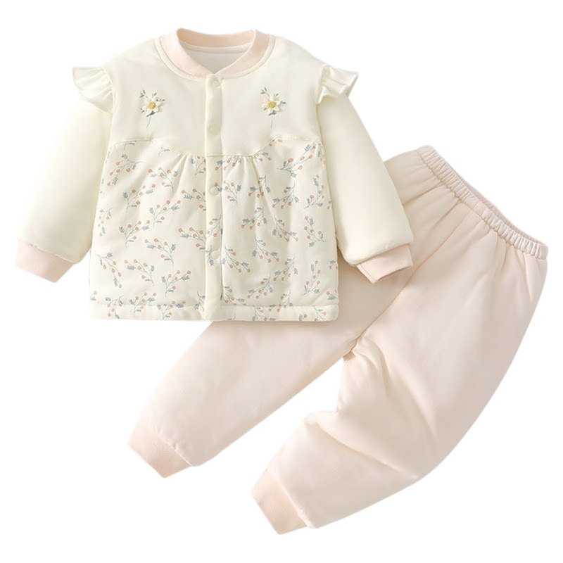 婴儿衣服秋冬保暖分体套装秋季夹棉婴幼儿宝宝棉服洋气女宝宝a类6