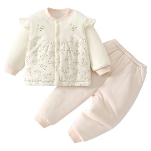 婴儿衣服秋冬保暖分体套装冬季夹棉冬装婴幼儿宝宝棉服洋气女a类6