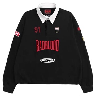 badblood韩国美式复古宽松刺绣卫衣POLO衫女运动上衣2025春装新款