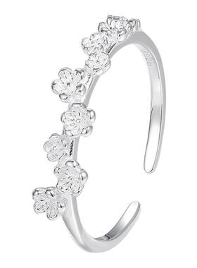 S925纯银简约细圈桃花戒指女可戴韩版时尚INS百搭通勤素银开口戒