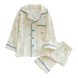 2025日系儿童纯棉纱布睡衣套男童泡泡棉纱春秋薄款全棉夏季家居服