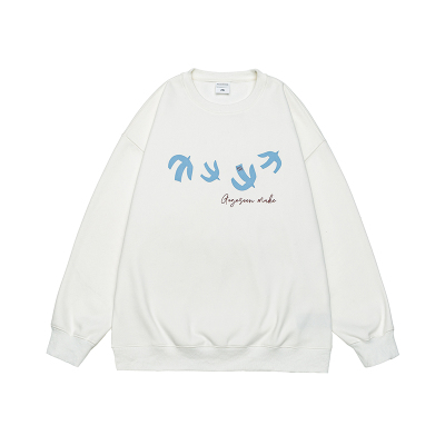 GOGOSOON鸽子印花圆领加绒卫衣男新款2025秋冬宽松无帽青少年套头