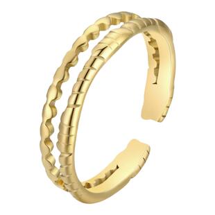 双层开口可调节时尚个性戒指女设计小众金色高级感轻奢食指戒钛钢