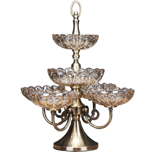 欧式轻奢水晶玻璃水果盘美式客厅茶几家用双层多格零食糖果干果盘