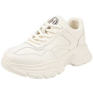 红粉知己加绒厚底老爹鞋女2026春头层牛皮增高6CM显瘦休闲运动鞋