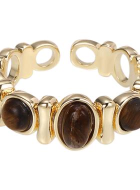 通勤百搭虎眼石链条戒指女