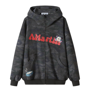 ANDREAMARTIN2026春季新款卫衣女连帽开衫卡通休闲宽松迷彩外套