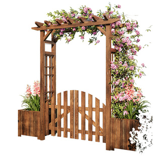 防腐木拱形花架爬藤架户外庭院花园拱门带门月季支架室外栅栏围栏