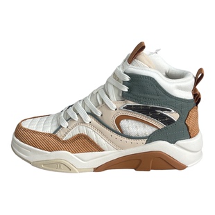 安踏板鞋高帮女款布面拼接透气厚底防滑耐磨舒适休闲鞋122248088