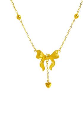新款在逃公主蝴蝶结项链沙金吊坠爱心流苏一体套链锁骨链24K金潮