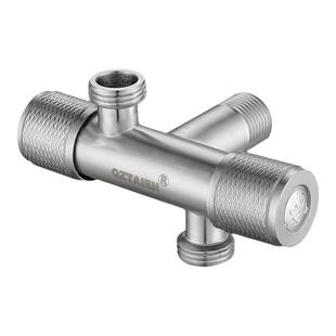 304不锈钢一进二出三角阀双开关4分马桶伴侣带喷枪套装进水阀三通