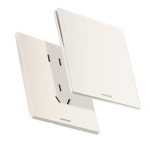 鸿雁超薄奶油风开关插座面板家用哑光肤感16a一开五孔插座E9奶白