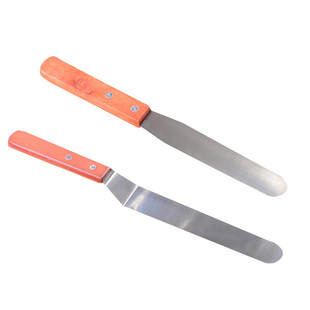 烘焙工具木柄曲柄不锈钢奶油抹刀蛋糕刮平刀吻刀裱花刀6寸8寸10寸