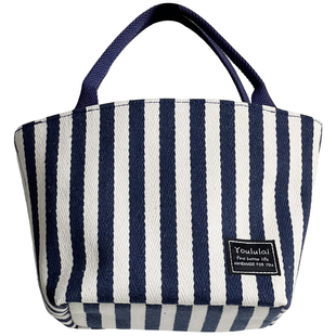 原创ins日系条纹加厚帆布手提包简约百搭文艺休闲学生便当餐盒包