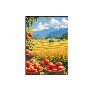 金秋丰收五谷丰登壁画柿柿如意硕果装饰画餐厅客厅挂画中式玄关画