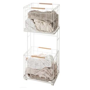 懒角落铁艺脏衣篮家用双层脏衣篓分区带轮可移动推车脏衣服收纳筐