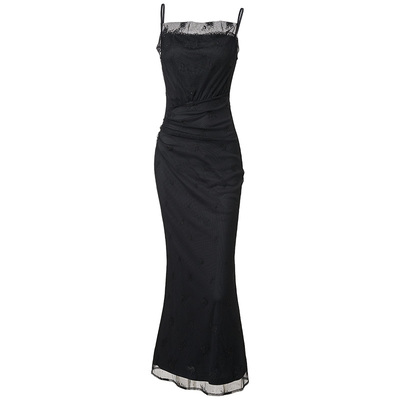 MAXRIENY小黑裙蕾丝吊带