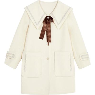 Oece复古毛呢外套冬新款女气质减龄海军领呢大衣