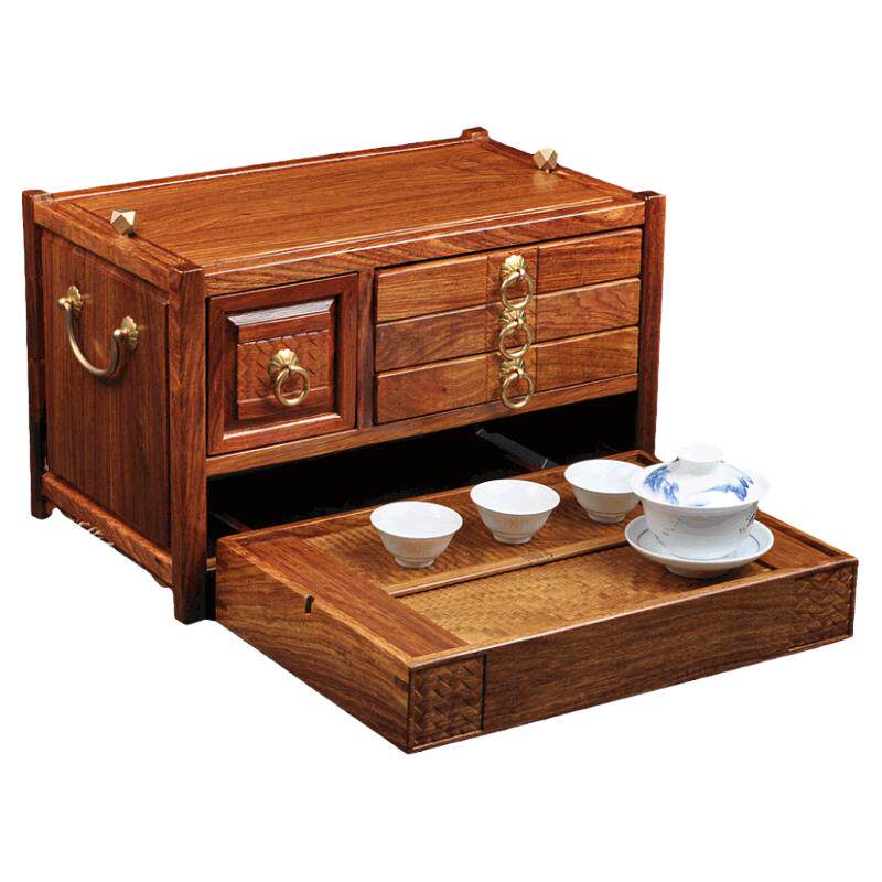 功夫储水式黄花梨红木旅行茶具