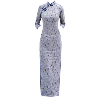 格子旗袍秋冬长袖女装中年女妈妈日常保暖厚连衣裙大码复古中国风