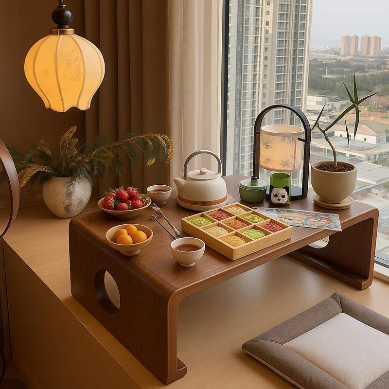 飘窗小桌子实木日式榻榻米炕几茶几窗台炕桌坐地桌三件套茶桌矮小