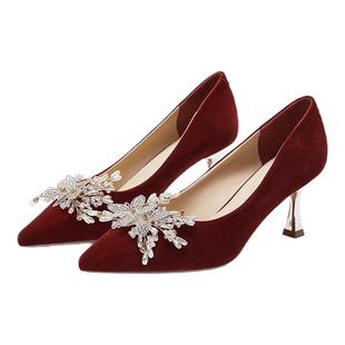 达芙妮红色高跟鞋女细跟2025新款女鞋秀禾单鞋女敬酒服新娘鞋婚鞋