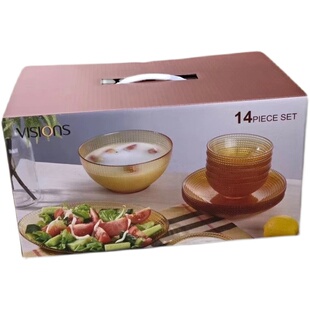 进口康宁波点碗盘碟VISIONS晶莹系列耐热玻璃饭碗可微波炉烤箱