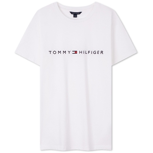 Tommy春夏女装纯棉休闲通勤刺绣轻薄内搭打底纯色圆领短袖T恤上衣