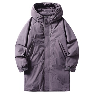 希越90白鸭绒厚实保暖中长款羽绒服男士冬季新款宽松百搭连帽外套