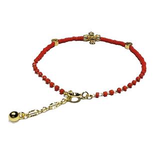 玉珠珠属马本命年手链 进口红琉璃925喜乐新年红绳首饰情人节礼物