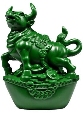 实木雕刻绿色木雕牛摆件开业礼品