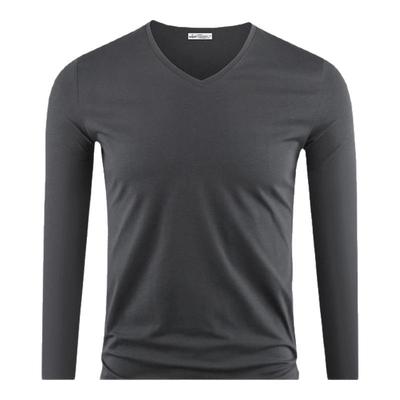 莫代尔男士长袖t恤v领薄款秋衣内搭修身春秋冬季德绒打底衫保暖衣