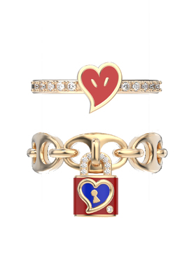 LAZYSURI懒苏芮锁愿成真二合一开口戒指叠戴组合珐琅新年爱心红色