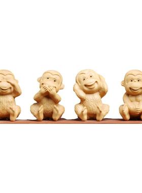 天然小叶黄杨木四勿猴禅意文玩