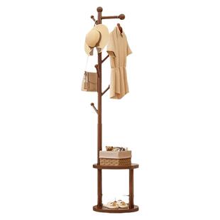 实木衣帽架床头柜一体挂衣架落地卧室玄关家用衣架室内晾衣服架子