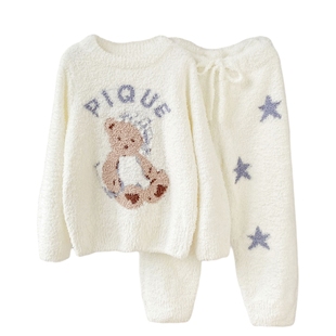 秋冬半边绒儿童睡衣女童珊瑚绒家居服套装宝宝软绵绵亲子装加绒厚