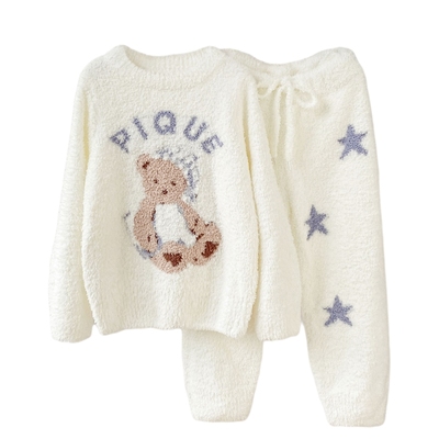 秋冬半边绒儿童睡衣女童珊瑚绒家居服套装宝宝软绵绵亲子装加绒厚