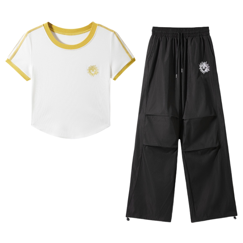 杨丽萍广场舞运动服装新款套装棉质短袖跳舞衣服曳步舞宽松伞兵裤