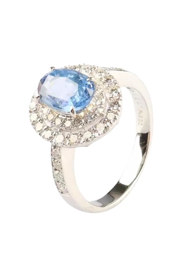 中古95新日本进口无烧椭圆形钻石蓝宝石铂金90052号戒指