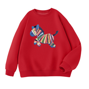 NASA联名男童圆领卫衣儿童马年红色本命年拜年衣服新年红色亲子装