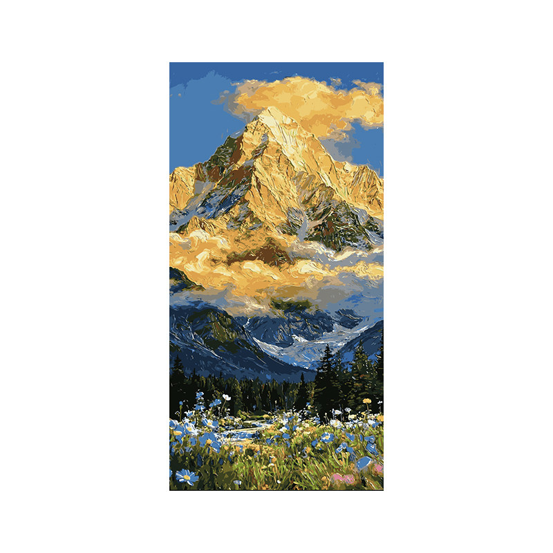 数字油画diy手绘填色填充日照金山竖版大尺寸玄关丙烯装饰油彩画