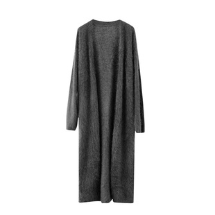 慵懒风山羊绒拉绒开衫女中长款宽松长袖毛衣外套百搭