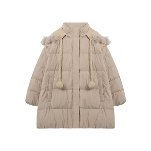 西町村屋韩系90白鸭绒女2025新款可拆卸针织连帽羽绒服CAAD10822