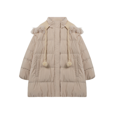 西町村屋韩系90白鸭绒女2025新款可拆卸针织连帽羽绒服CAAD10822