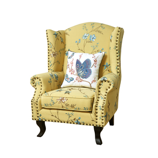 美式布艺老虎椅单人沙发田园老虎凳沙发椅北欧客厅轻奢卧室高背椅