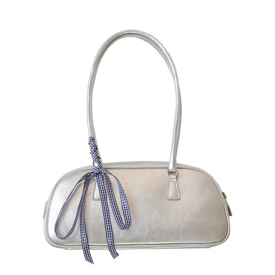 whiterm韩版银色百搭单肩腋下包