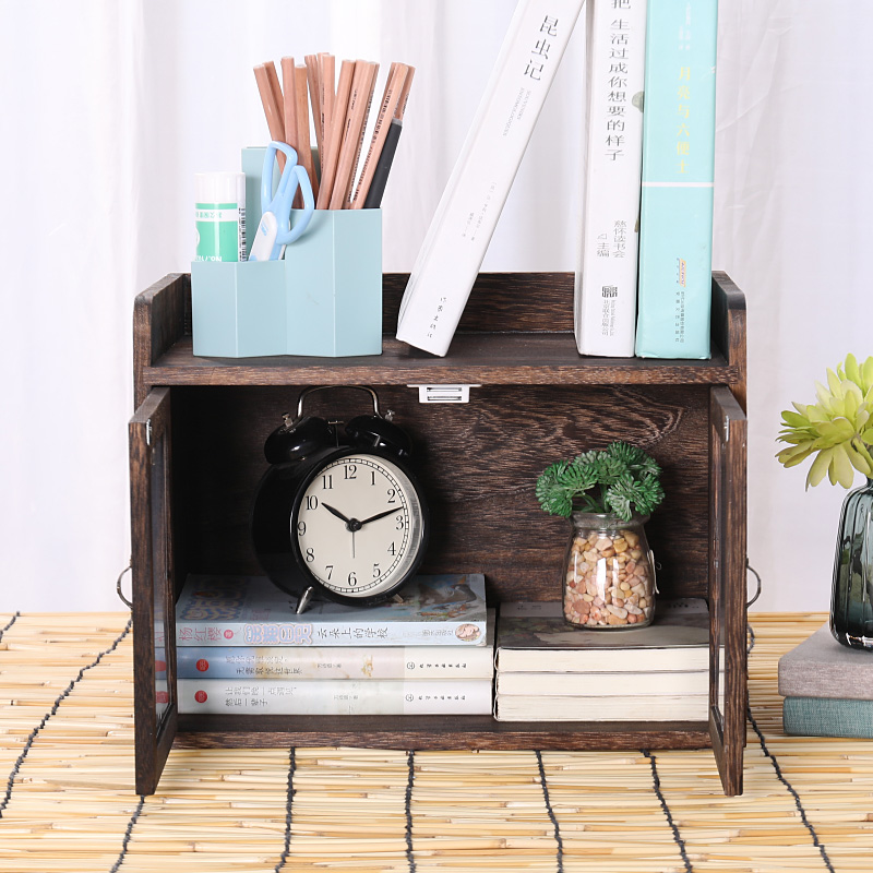 实木收纳盒桌面置物架茶具收纳柜茶杯架茶壶防尘化妆品文具盒书架