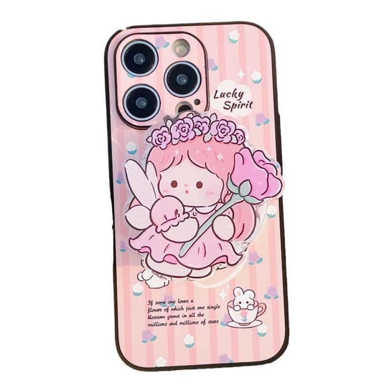 兔子玫瑰女孩适用iPhone14promax手机壳磁吸支架苹果13斜挎背夹iP12pro新款套带挂绳挂链全包防摔女款