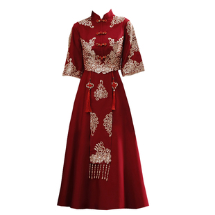 大码敬酒服新娘孕妇遮肚子红色结婚订婚服胖mm秀禾服婚服礼服回门